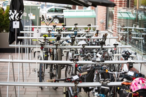 Photo of bicycles in portable bicycle racks