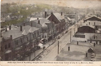 Vintage postcard with birds-eye view of Main Street