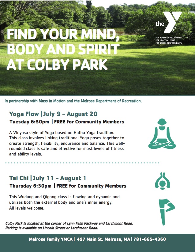 Poster advertising Yoga and Tai Chi classes in Colby Park