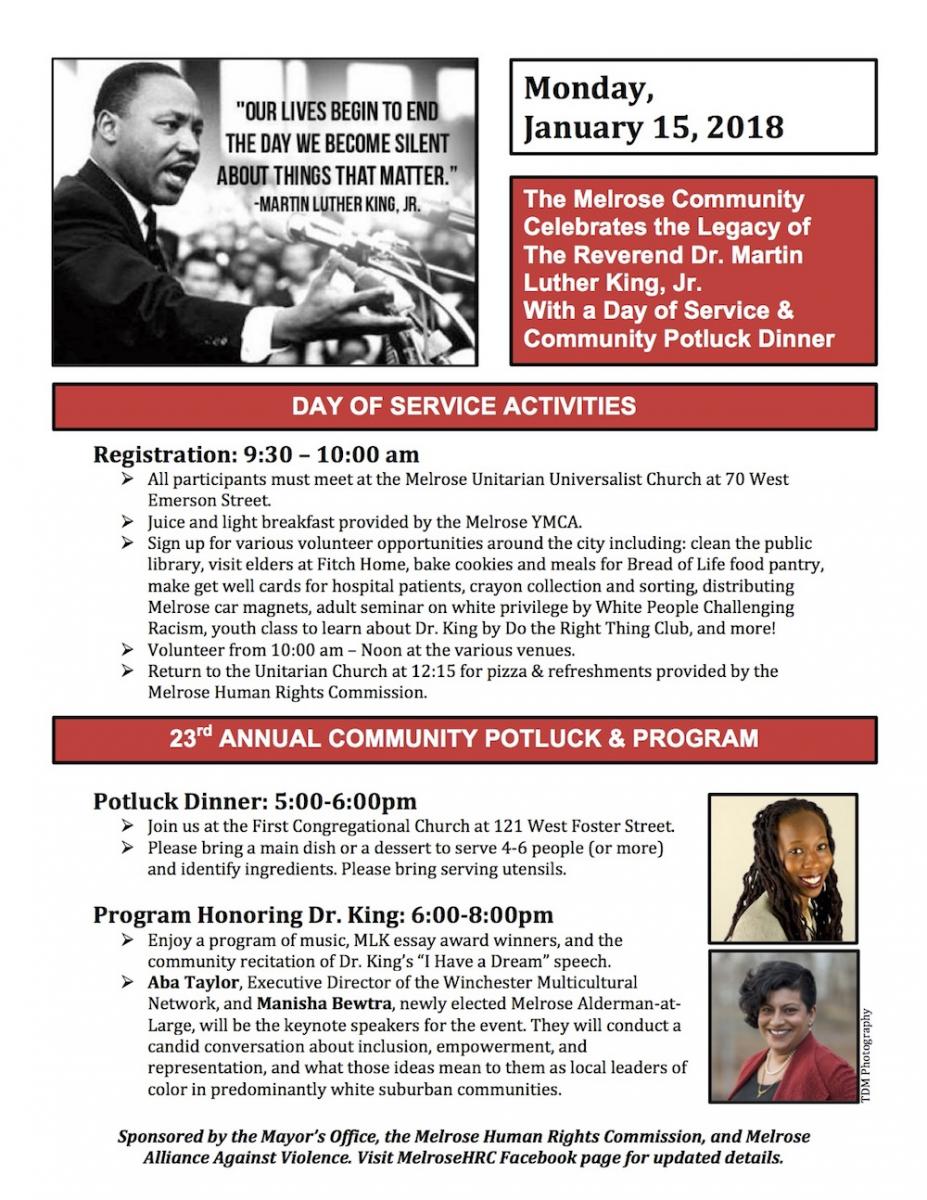 Schedule of Events for Martin Luther King Day