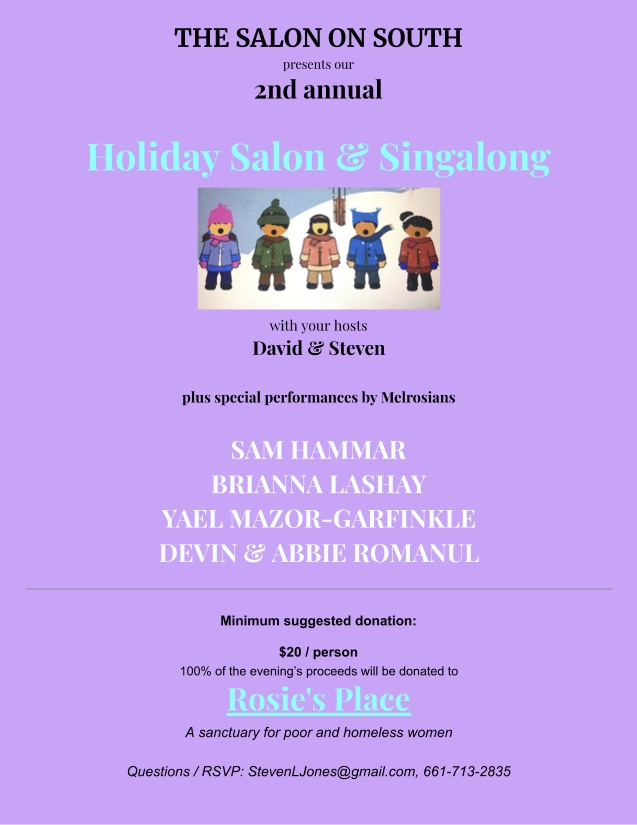 Poster for Holiday Salon &amp; Singalong on December 15