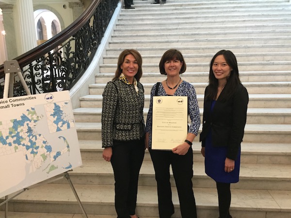 Lt. Gov. Karyn Polito, Melrose City Planner Denise Gaffey, and Undersecretary of Housing and Community Development Janelle Chan at the May 14 event