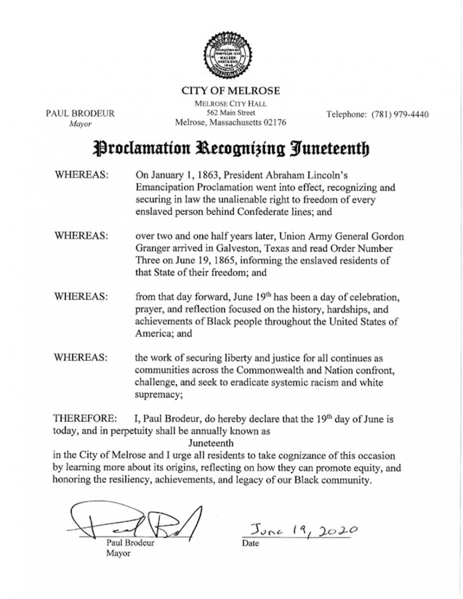Mayoral Proclamation Recognizing June 19 as Juneteenth