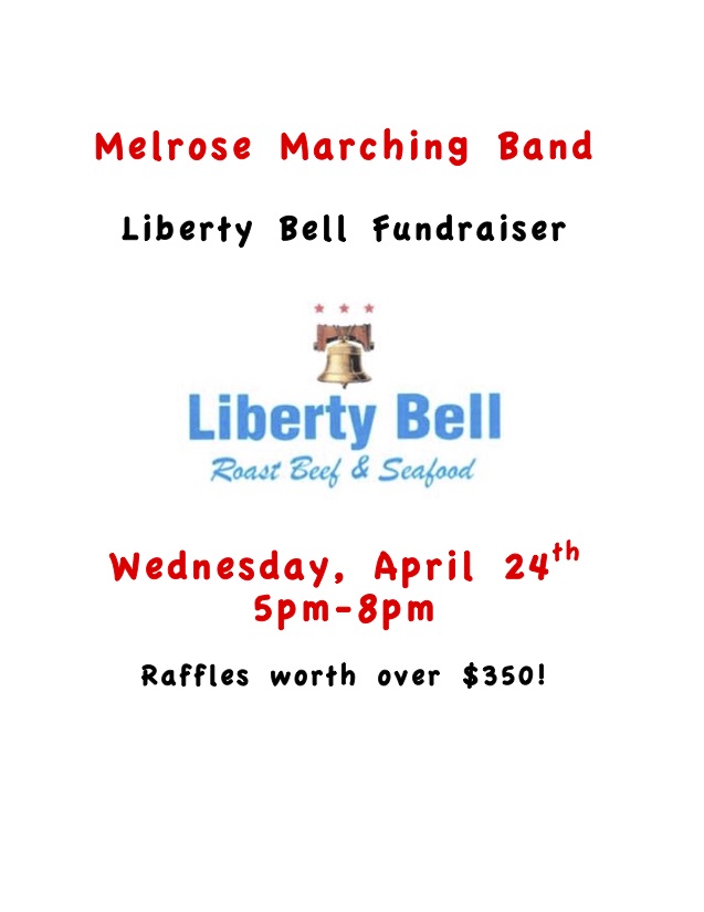 Poster for MHS Band Fundraiser at Liberty Bell from 5-8 PM on April 24