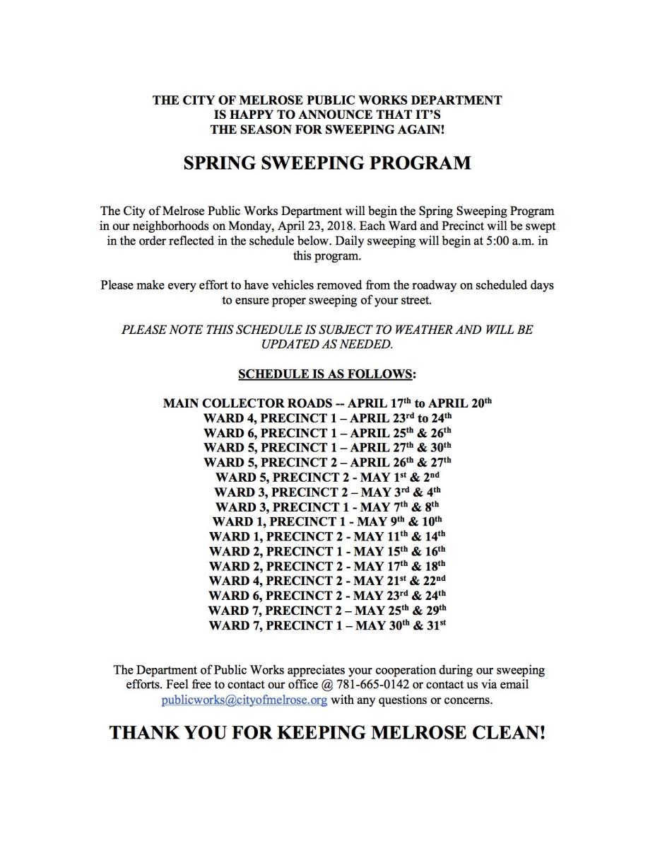 Spring Sweeping Program Schedule