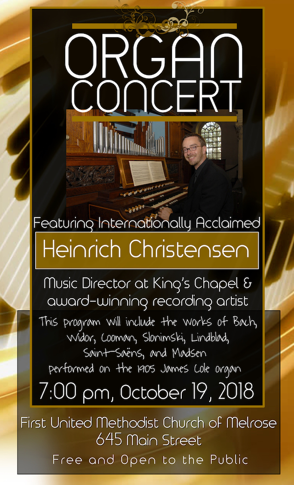 Poster for October 19 Organ Concert at First United Methodist Church