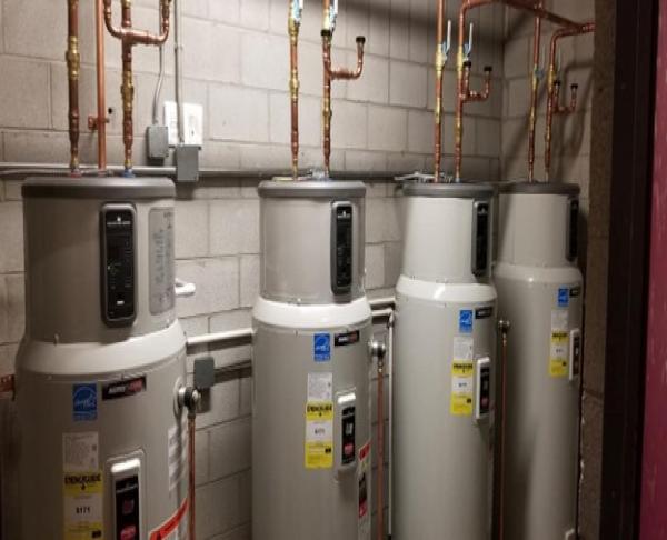 New electric hybrid heat pump hot water heaters at Melrose High School