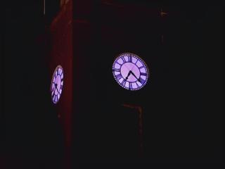 purple clock tower