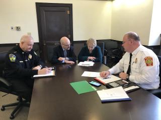 Police Chief Michael Lyle, Mayor Brodeur, Health Director Ruth Clay, and Fire Chief Ed Collina discuss coronavirus preparations