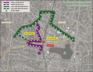 Lynn Fells Parkway Detour Map