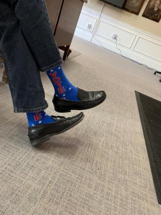 Photo of Mayor's "Vote" Socks