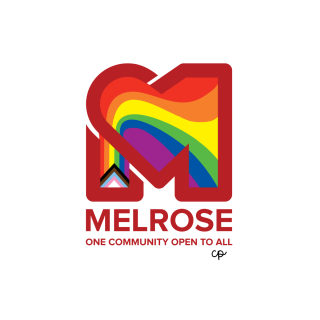 Melrose Pride Logo: One Community Open to All in Rainbow Colors