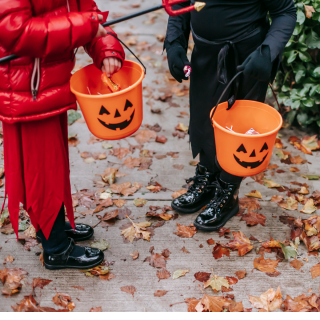 Children Trick or Treating in costumes