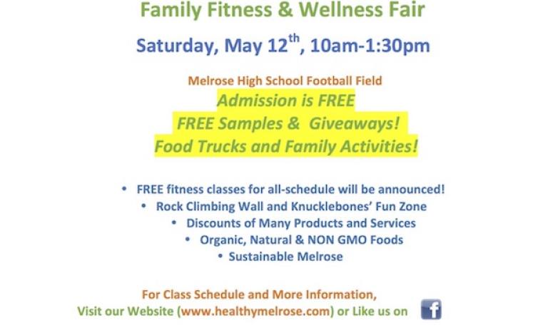 Healthy Melrose, Saturday, May 12, 10 a.m.-1:30 p.m., Melrose High School Football Field