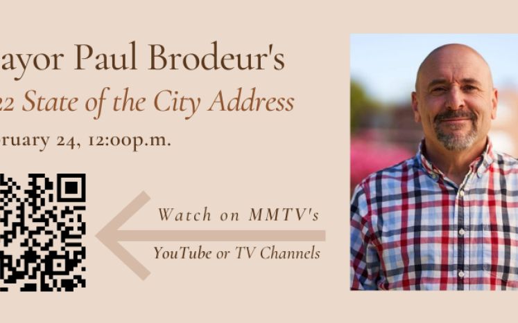 Mayor Brodeur is pictured and the State of the City time and Ways to watch are listed.