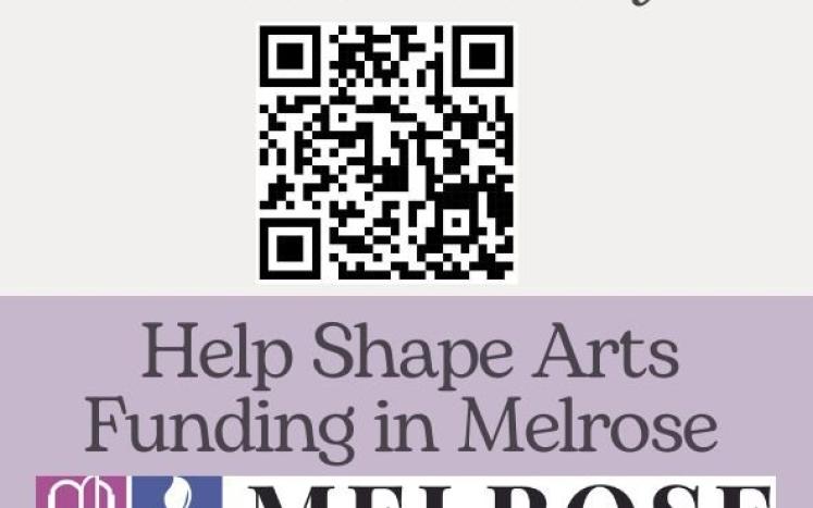 Melrose cultural council logo with QR code for survey