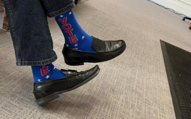 Photo of Mayor's "Vote" Socks